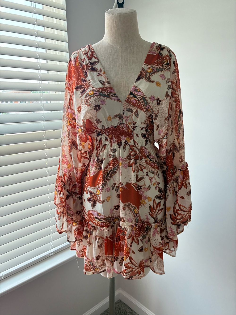 Vici Women's Paisley Bohemian V-Neck Flowy Mini Dress